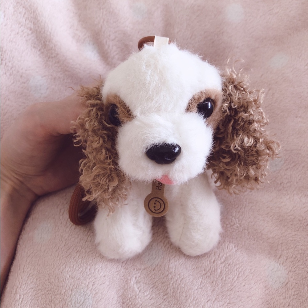 NWOT Handmade Plush Puppy Keychain/Bag Charm - White and Brown Spaniel 🐶♥️♥️